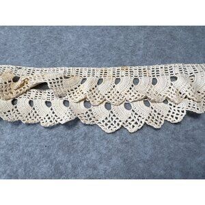 Vintage Hand-Crocheted Lace Trim 42" long x 1.75" wide Ivory Cotton Scalloped Ed